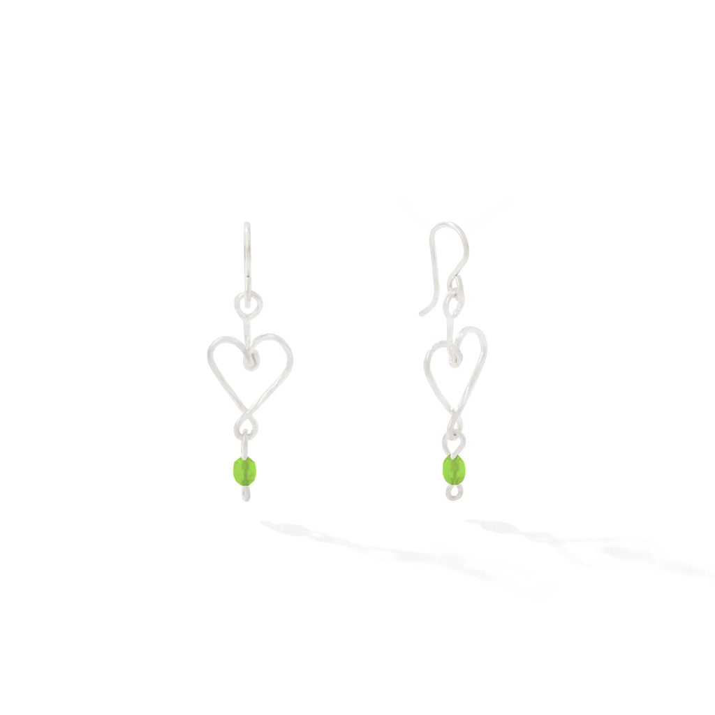 Ronaldo Jewelry Hold My Heart Earrings in Sterling Silver with the Peridot Stones