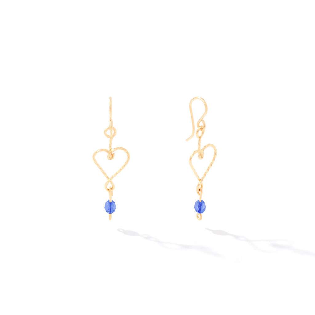 Ronaldo Jewelry Hold My Heart Earrings in 14K Gold Artist Wire with the Sapphire Stones