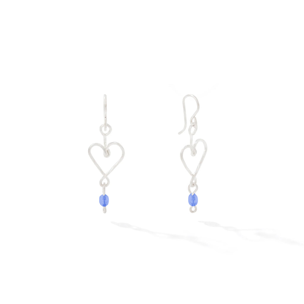 Ronaldo Jewelry Hold My Heart Earrings in Sterling Silver with the Sapphire Stones