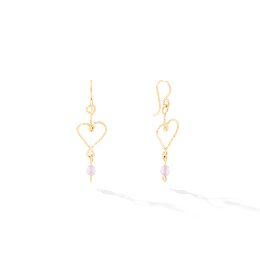 Ronaldo Jewelry Hold My Heart Earrings in 14K Gold Artist Wire with the Pink CZ Stones