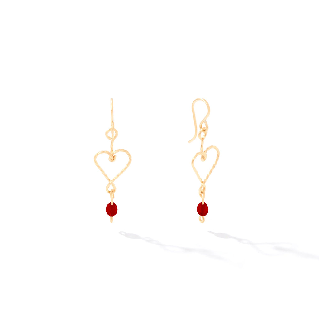 Ronaldo Jewelry Hold My Heart Earrings in 14K Gold Artist Wire with the Garnet Stones