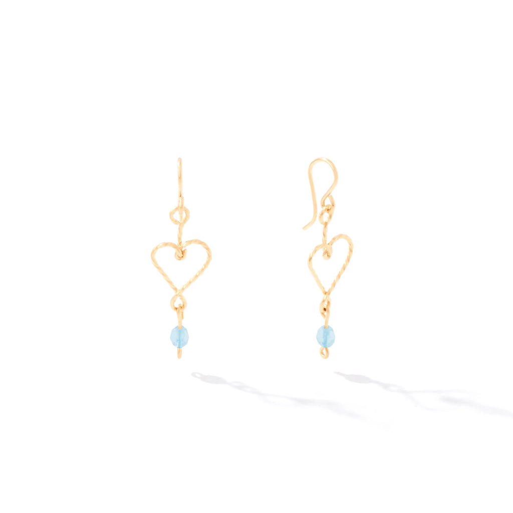 Ronaldo Jewelry Hold My Heart Earrings in 14K Gold Artist Wire with the Blue Zircon Stones