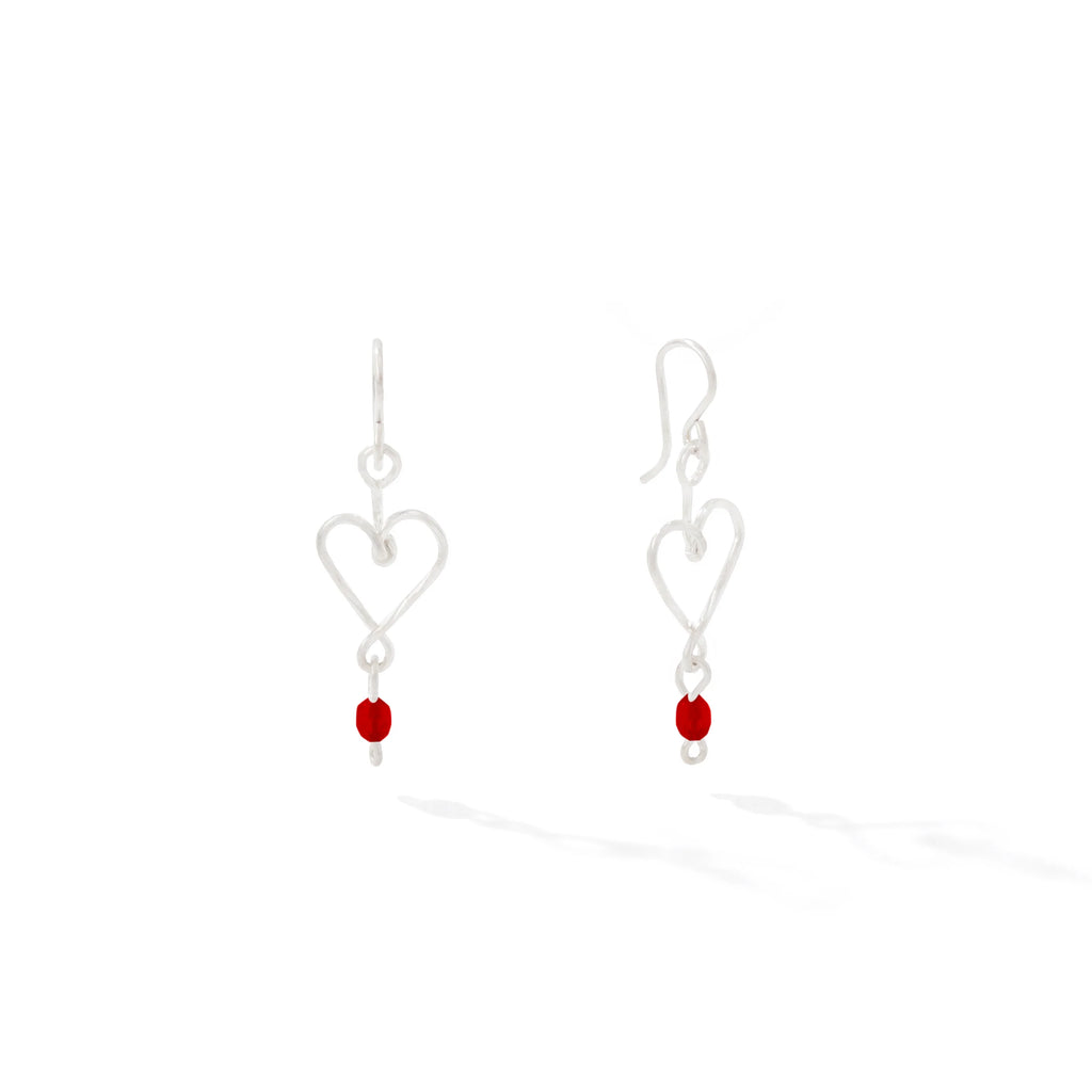 Ronaldo Jewelry Hold My Heart Earrings in Sterling Silver with the Garnet Stones