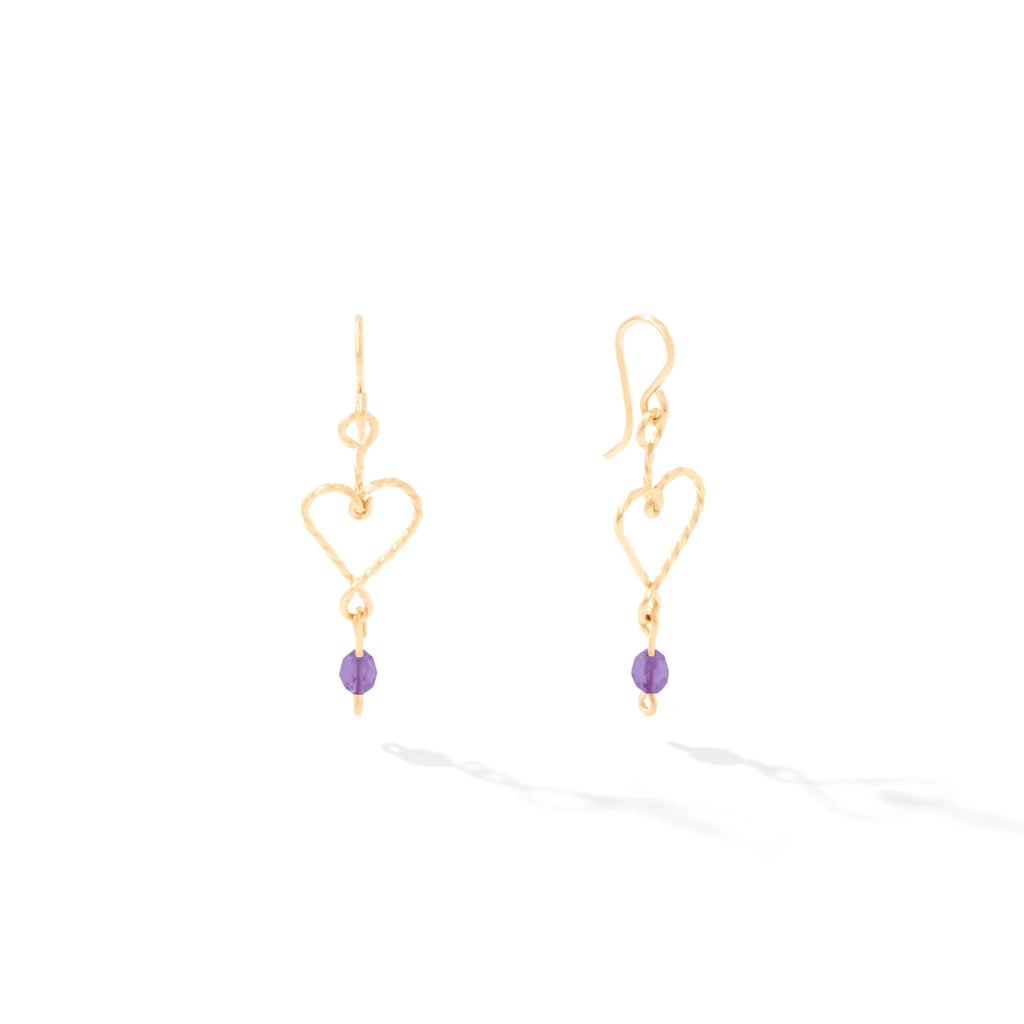 Ronaldo Jewelry Hold My Heart Earrings in 14K Gold Artist Wire with the Amethyst Stones