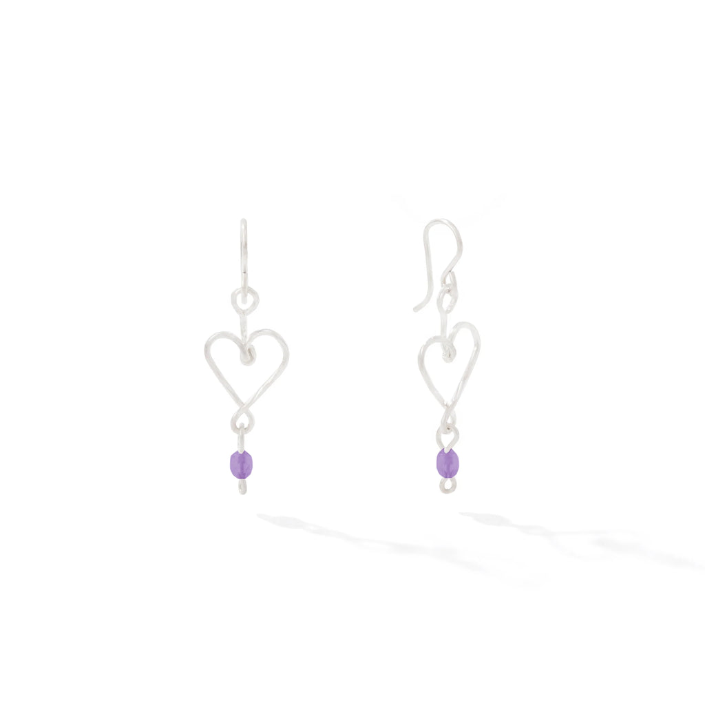 Ronaldo Jewelry Hold My Heart Earrings in Sterling Silver with the Amethyst Stones