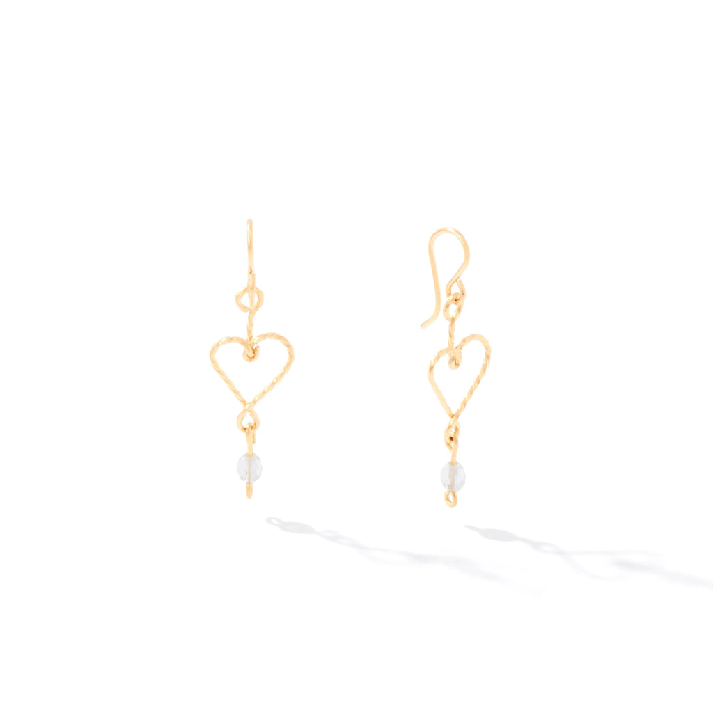 Ronaldo Jewelry Hold My Heart Earrings in 14K Gold Artist Wire with the White Topaz Stones