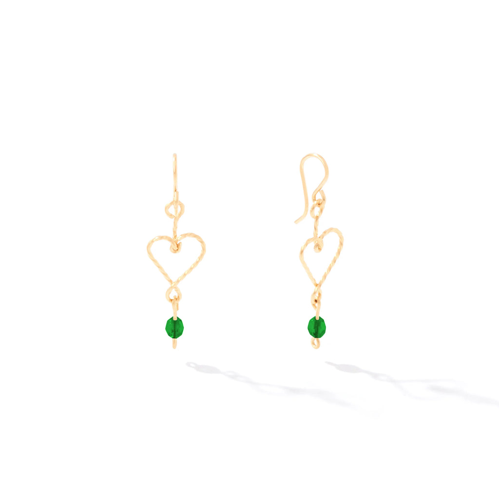 Ronaldo Jewelry Hold My Heart Earrings in 14K Gold Artist Wire with the Emerald Stones