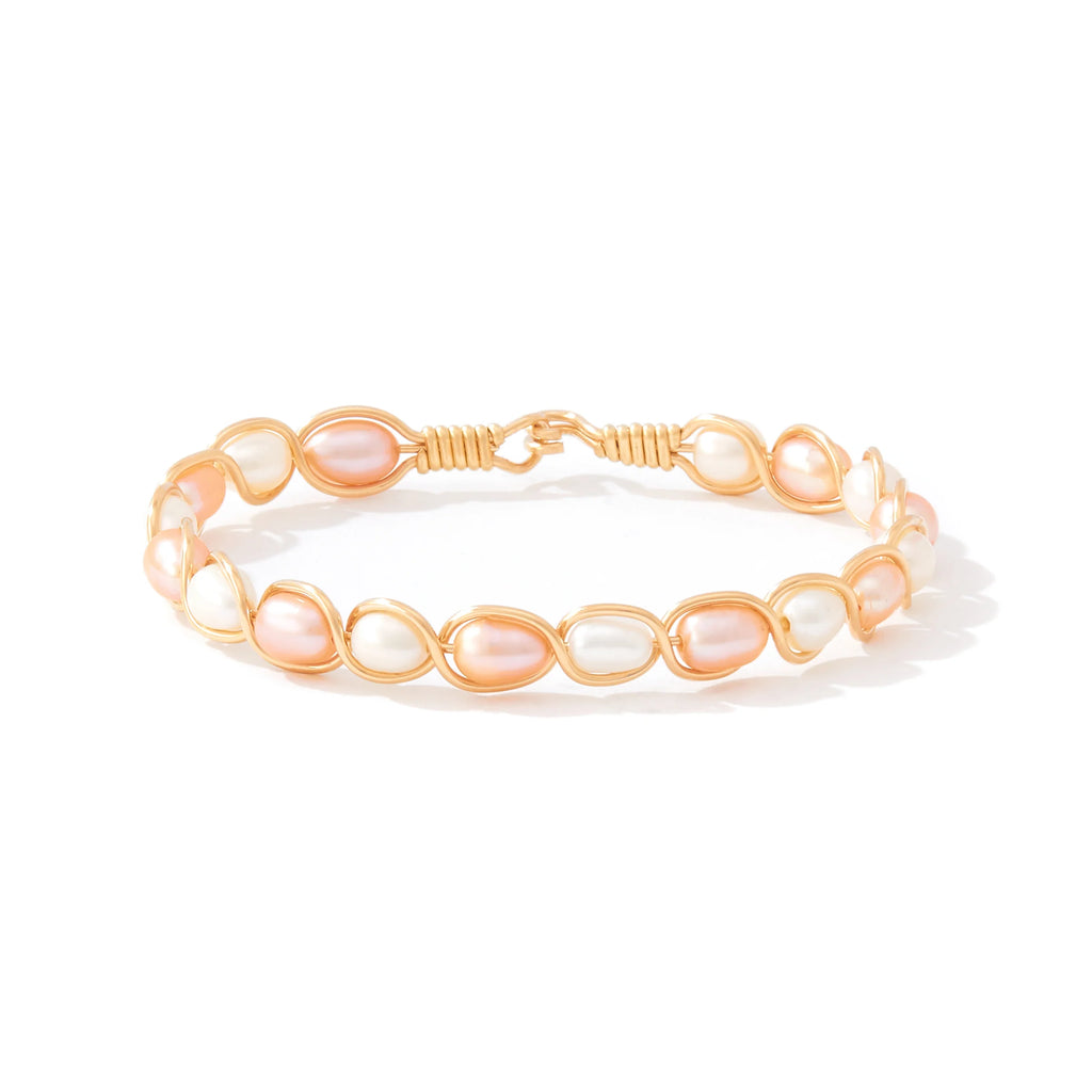 Ronaldo Jewelry Natural Charm Bracelet in 14K Gold Artist Wire with White and Pink Alternating Pearls