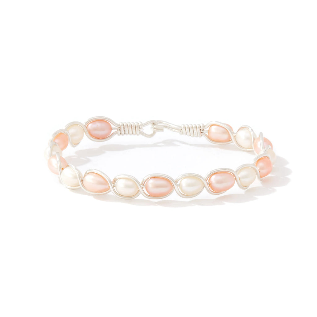 Ronaldo Jewelry Natural Charm Bracelet in Sterling Silver with White and Pink Alternating Pearls