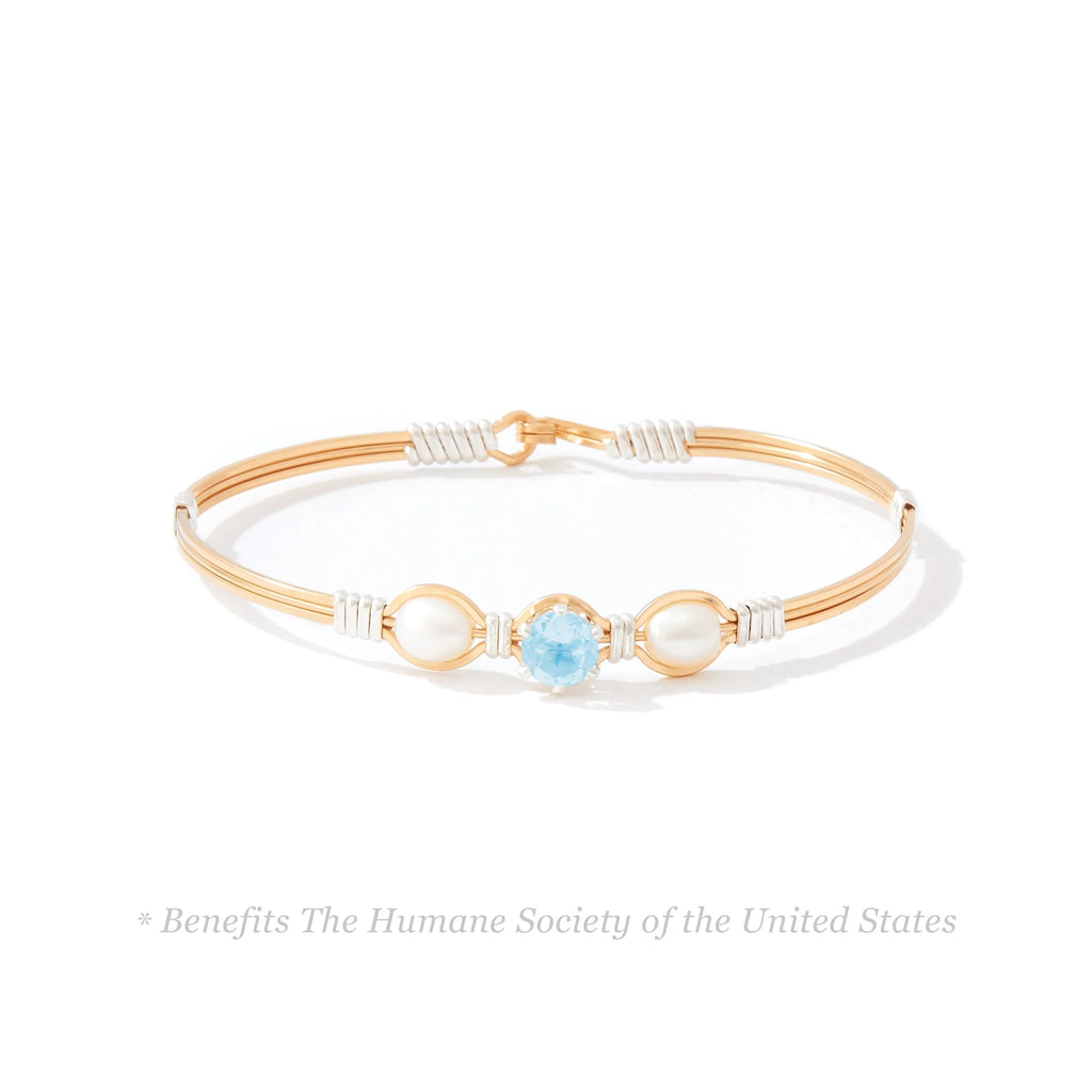 Ronaldo Jewelry Puppy Love Bracelet in 14K Gold Artist Wire with Sterling Silver Wraps and the Blue Zircon Stone