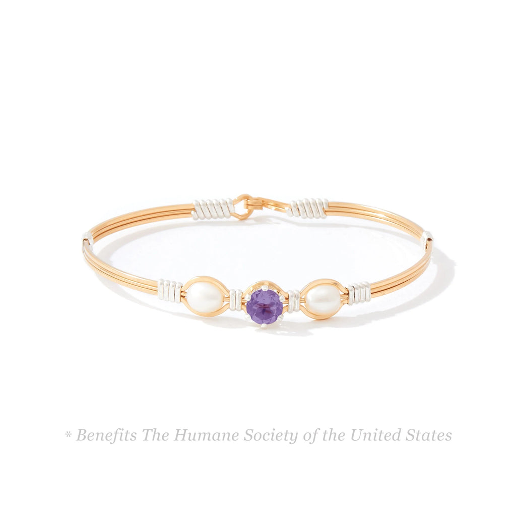 Ronaldo Jewelry Puppy Love Bracelet in 14K Gold Artist Wire with Sterling Silver Wraps and the Amethyst Stone