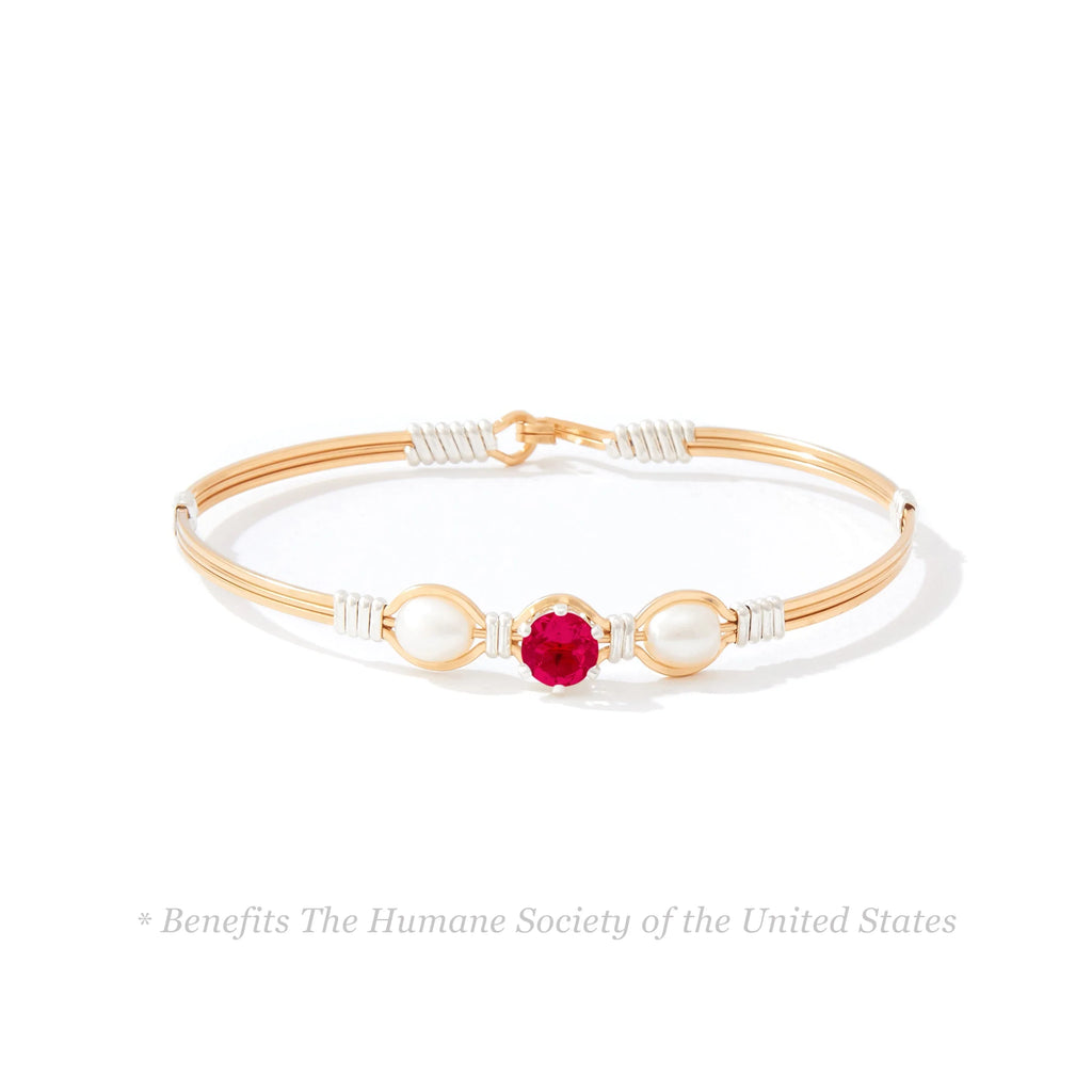 Ronaldo Jewelry Puppy Love Bracelet in 14K Gold Artist Wire with Sterling Silver Wraps and the Ruby Stone