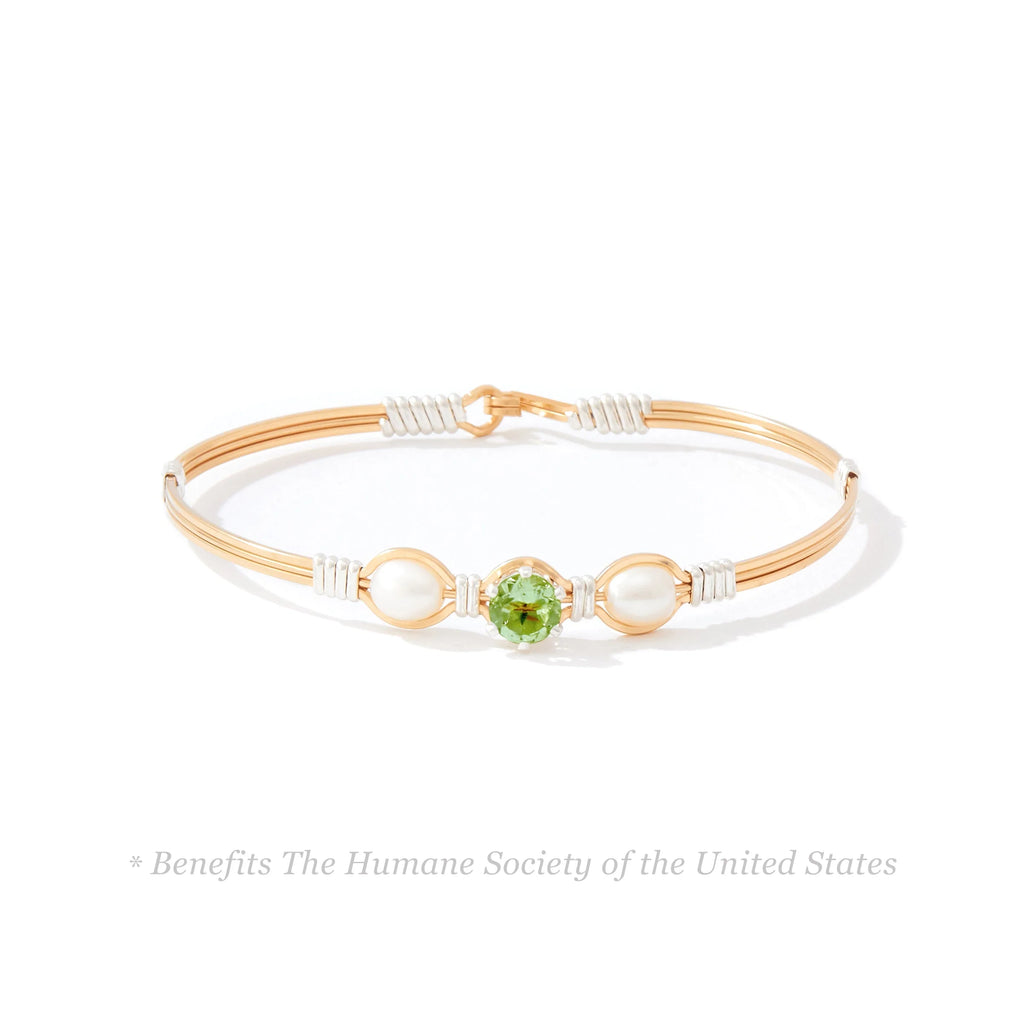 Ronaldo Jewelry Puppy Love Bracelet in 14K Gold Artist Wire with Sterling Silver Wraps and the Peridot Stone