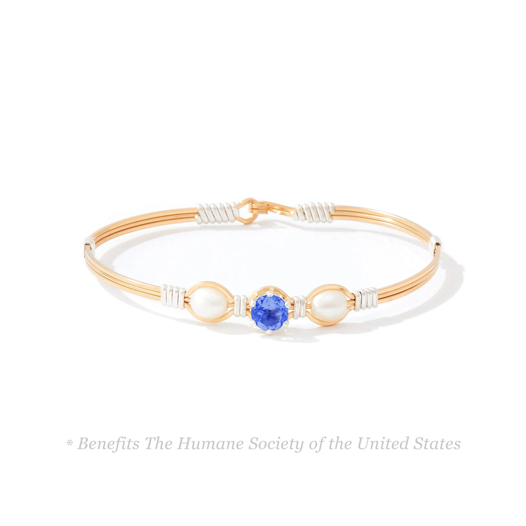 Ronaldo Jewelry Puppy Love Bracelet in 14K Gold Artist Wire with Sterling Silver Wraps and the Sapphire Stone