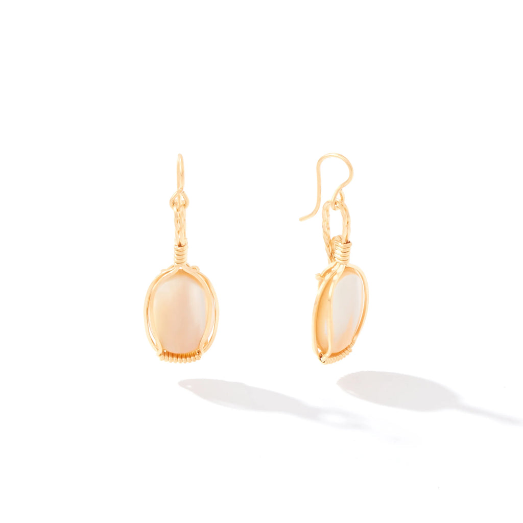 Ronaldo Jewelry Semi-Precious Cabochon Earrings in 14K Gold Artist Wire with the Mother Of Pearl Stones