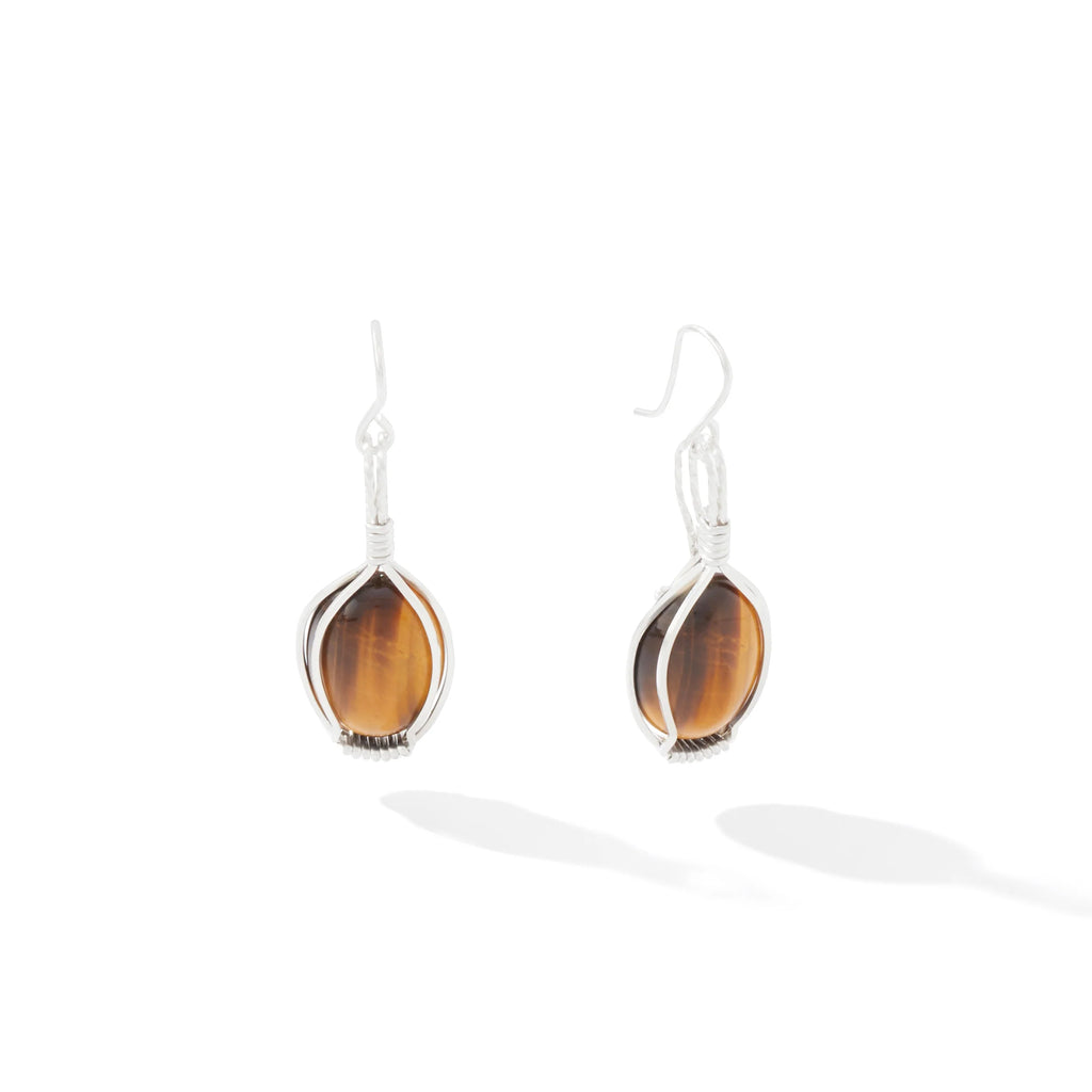 Ronaldo Jewelry Semi-Precious Cabochon Earrings in Sterling Silver with the Tiger Eye Stones