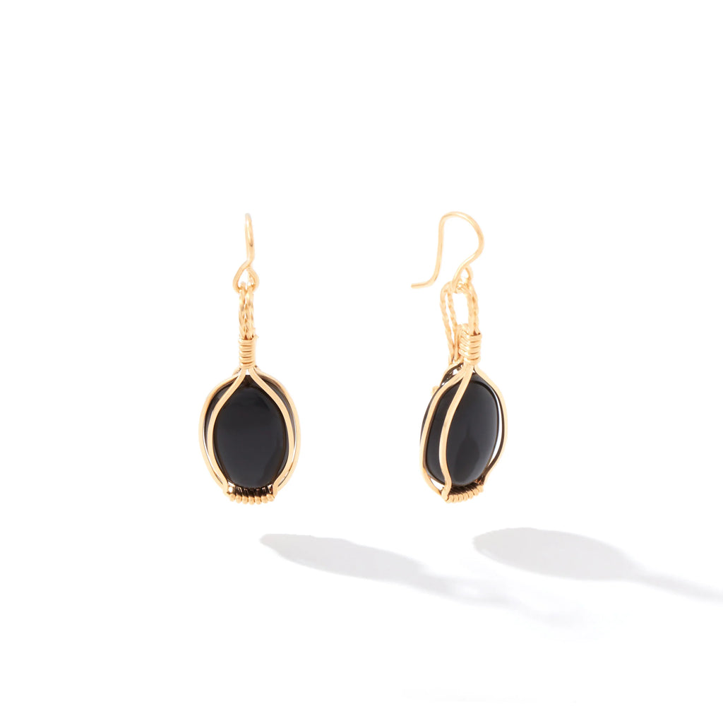 Ronaldo Jewelry Semi-Precious Cabochon Earrings in 14K Gold Artist Wire with the Black Onyx Stones