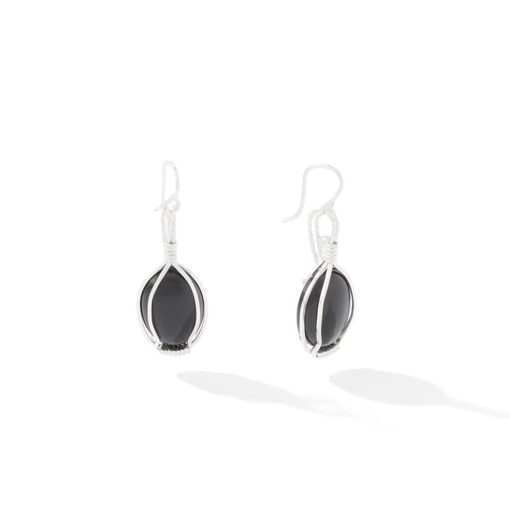 Ronaldo Jewelry Semi-Precious Cabochon Earrings in Sterling Silver with the Black Onyx Stones