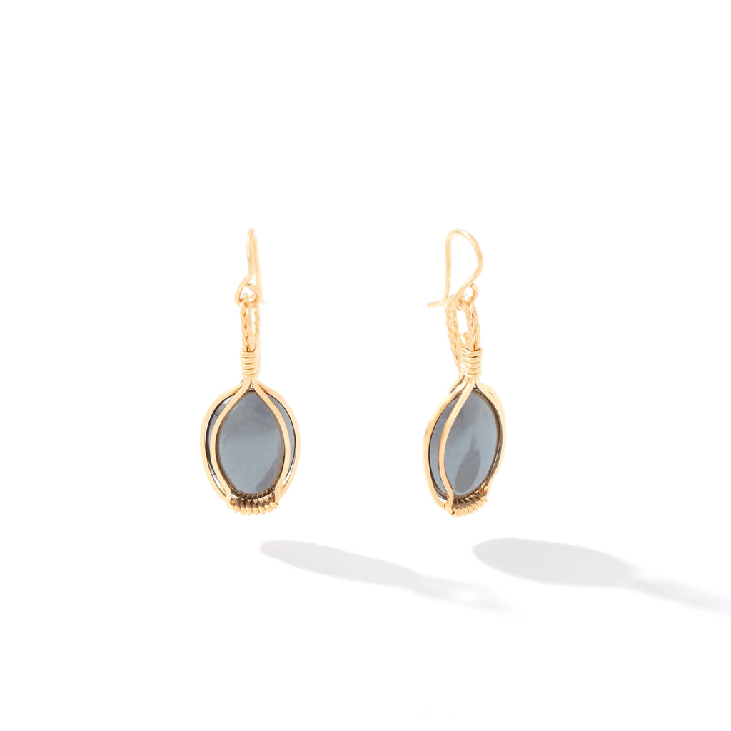 Ronaldo Jewelry Semi-Precious Cabochon Earrings in 14K Gold Artist Wire with the Hematite Stones