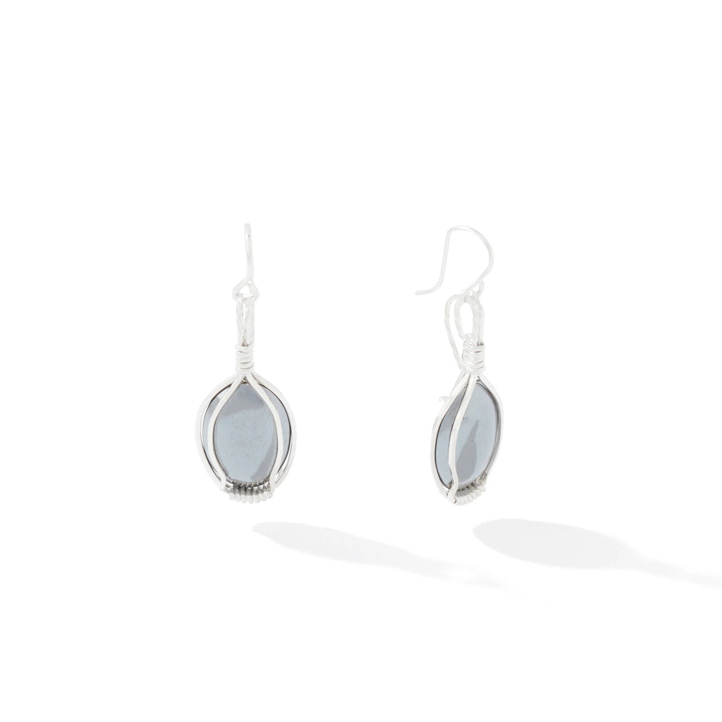 Ronaldo Jewelry Semi-Precious Cabochon Earrings in Sterling Silver with the Hematite Stones