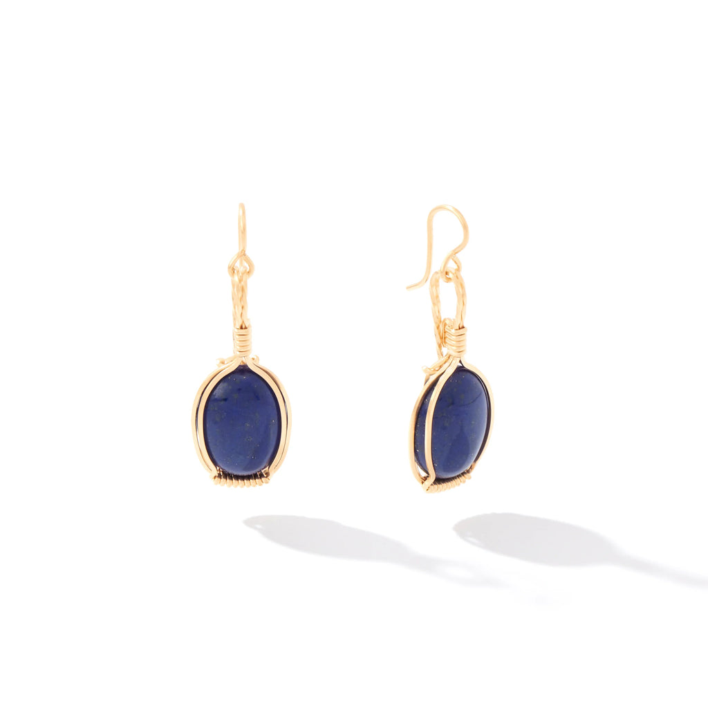 Ronaldo Jewelry Semi-Precious Cabochon Earrings in 14K Gold Artist Wire with the Lapis Stones