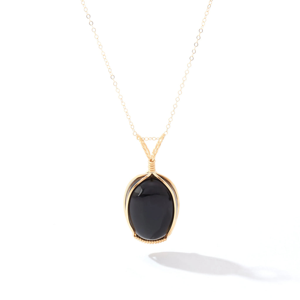 Ronaldo Jewelry Semi-Precious Cabochon Pendant 14K Gold Artist Wire with the Black Onyx Stone