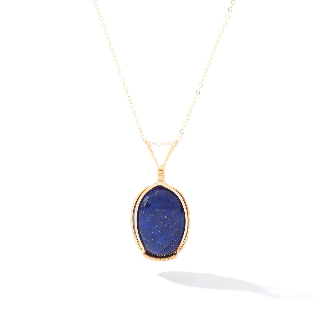 Ronaldo Jewelry Semi-Precious Cabochon Pendant 14K Gold Artist Wire with the Lapis Stone