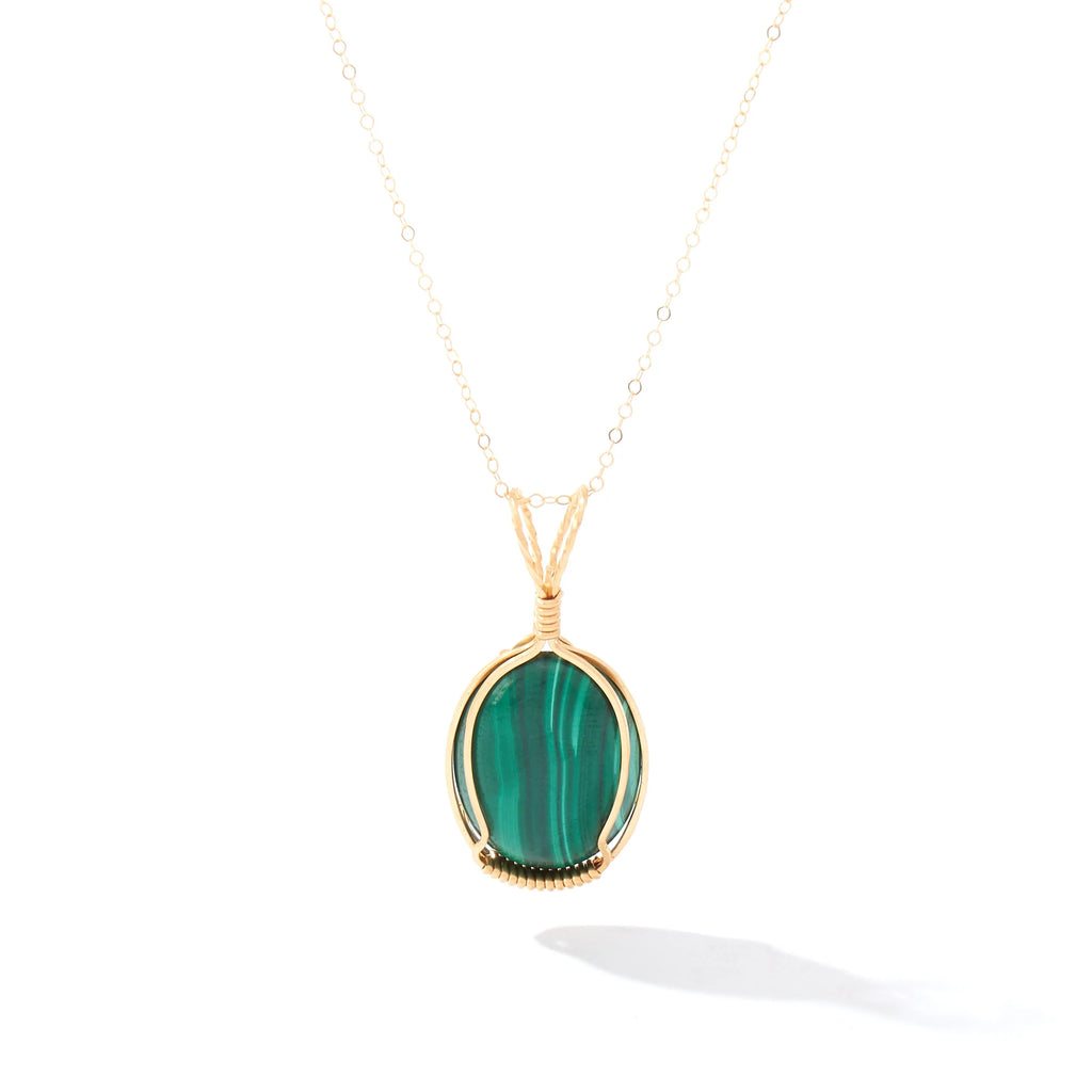 Ronaldo Jewelry Semi-Precious Cabochon Pendant 14K Gold Artist Wire with the Malachite Stone