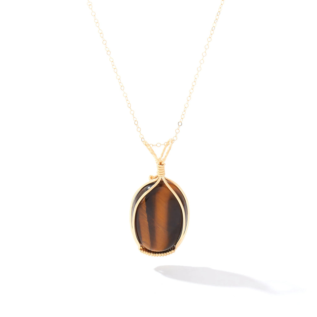 Ronaldo Jewelry Semi-Precious Cabochon Pendant 14K Gold Artist Wire with the Tiger Eye Stone