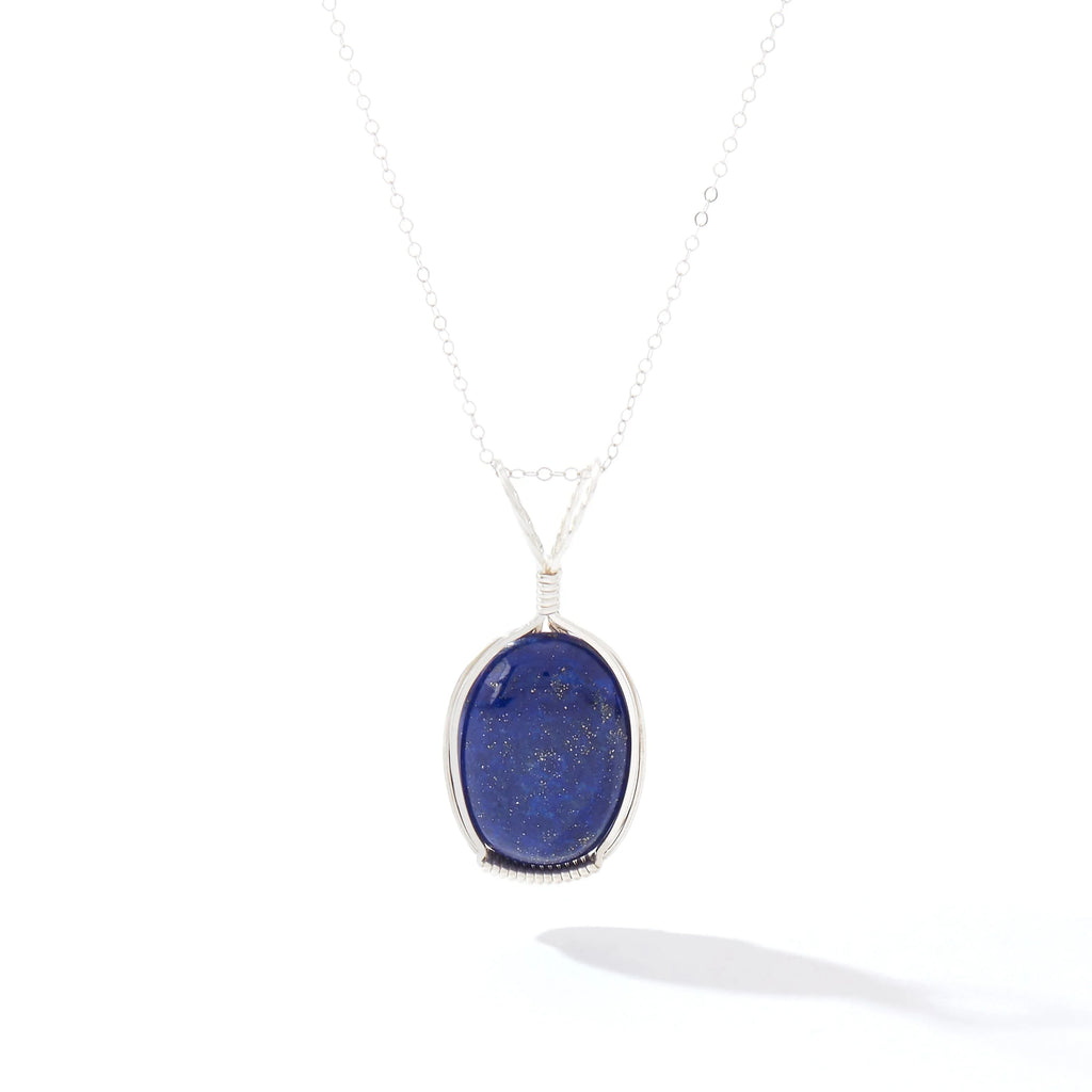 Ronaldo Jewelry Semi-Precious Cabochon Pendant Sterling Silver with the Lapis Stone