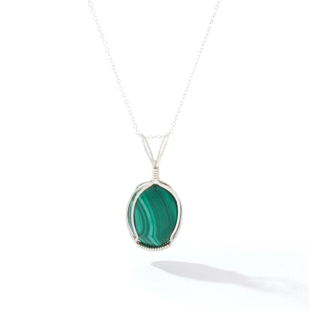 Ronaldo Jewelry Semi-Precious Cabochon Pendant Sterling Silver with the Malachite Stone