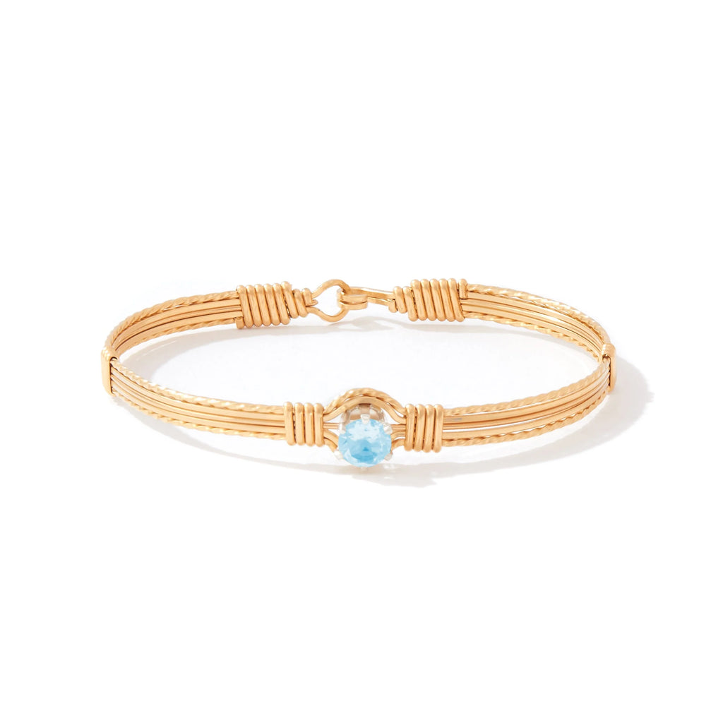 Ronaldo Jewelry Shining Star Bracelet in 14K Gold Artist Wire with the Blue Zircon Stone