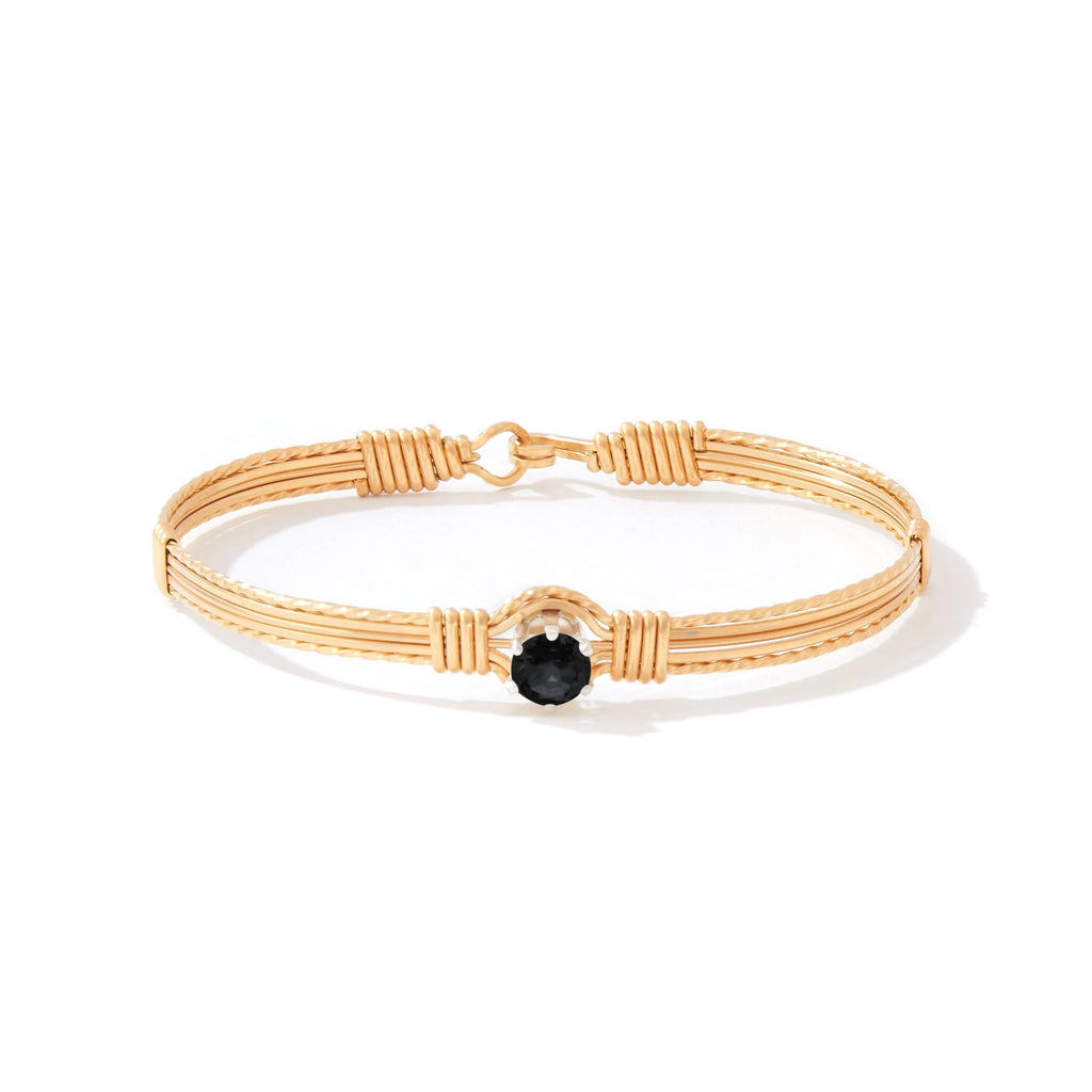 Ronaldo Jewelry Shining Star Bracelet in 14K Gold Artist Wire with the Black Cubic Zirconia Stone