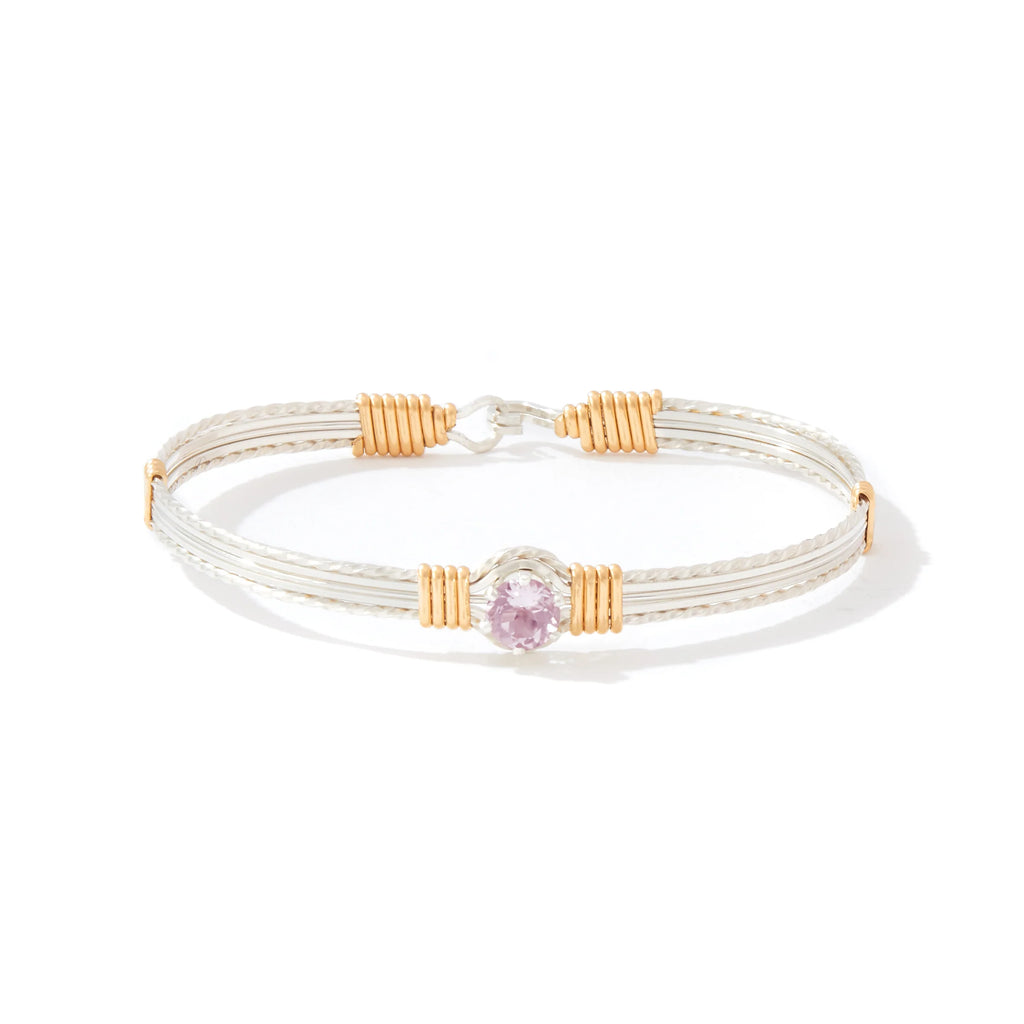 Ronaldo Jewelry Shining Star Bracelet in Sterling Silver with 14k Gold Artist Wire Wraps with the Pink CZ Stone