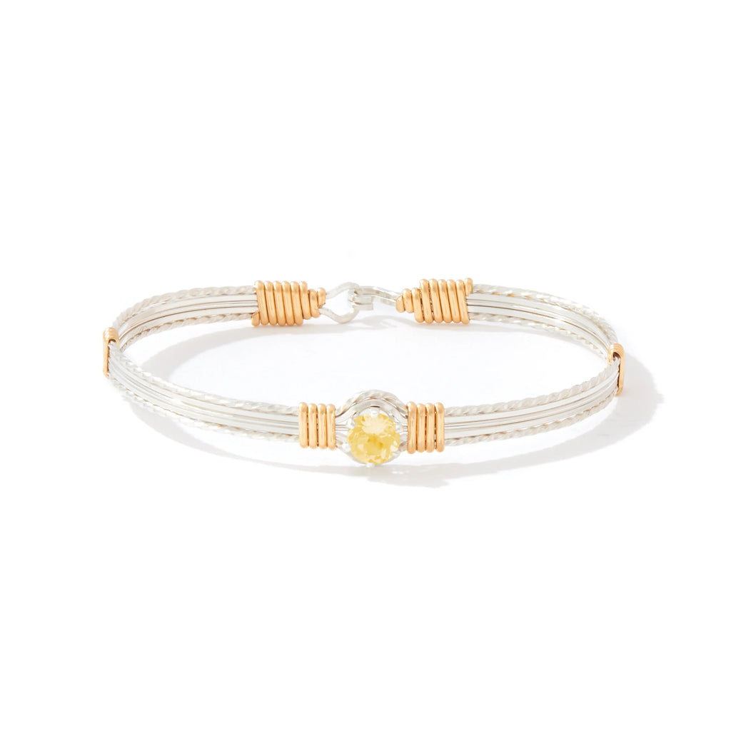 Ronaldo Jewelry Shining Star Bracelet in Sterling Silver with 14k Gold Artist Wire Wraps with the Citrine Stone