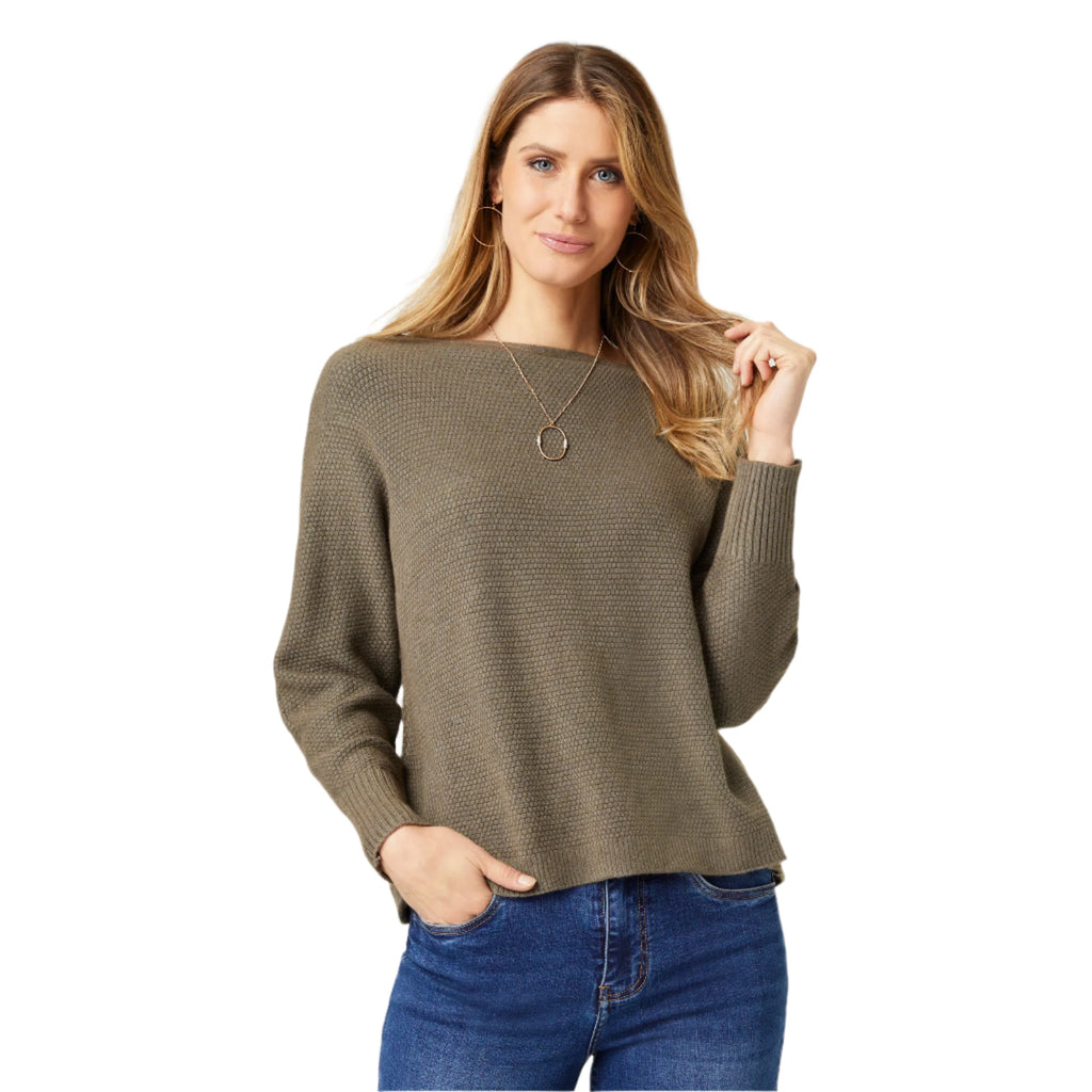 The Good Bead Relaxed Ciana Pullover Sweater in Olive Night