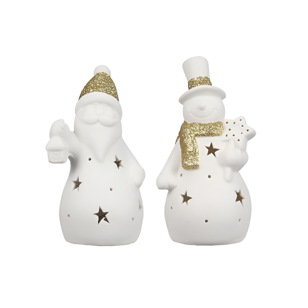 Young's Inc. Ceramic Santa & Snowman with LED