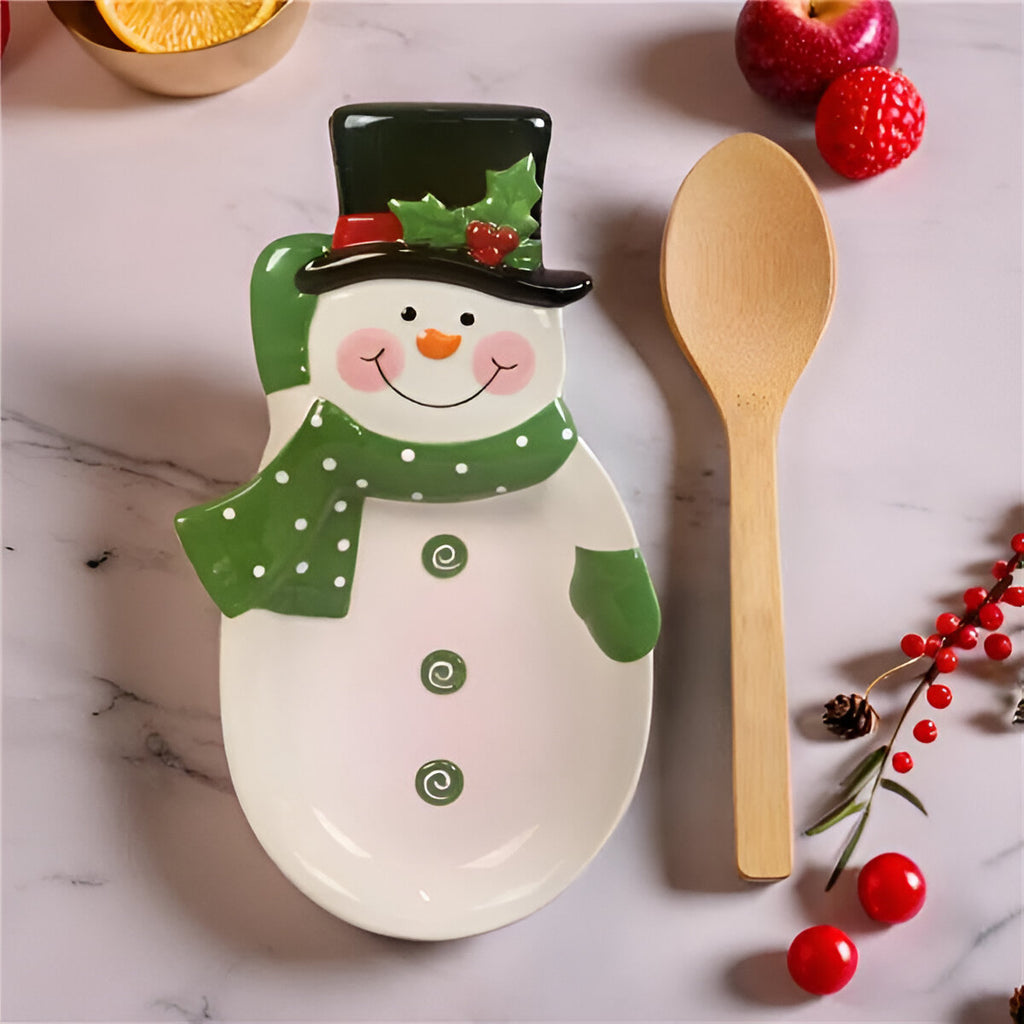 Young's Inc. Ceramic Winter Whimsy Snowman Spoon Rest with Wood Spoon