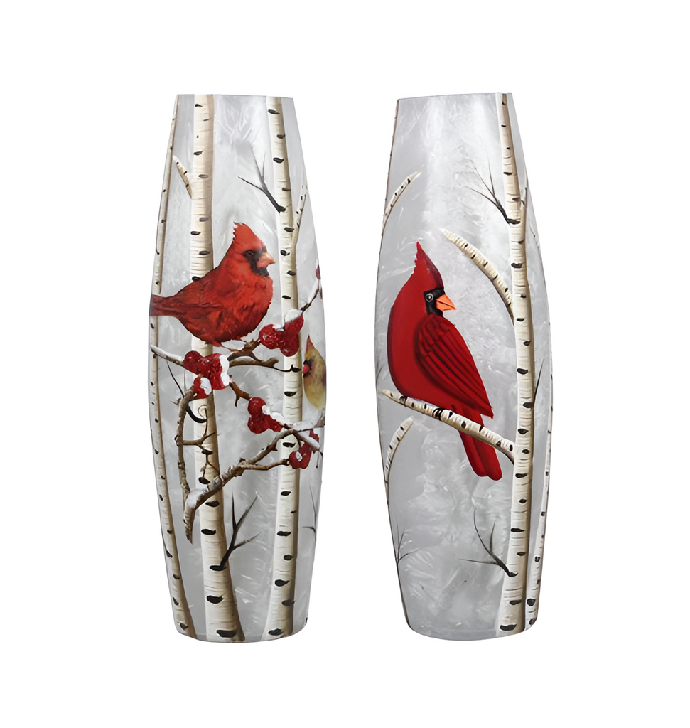 Young's Inc. Hand Painted Cardinal Glass with Light, 2 Ast