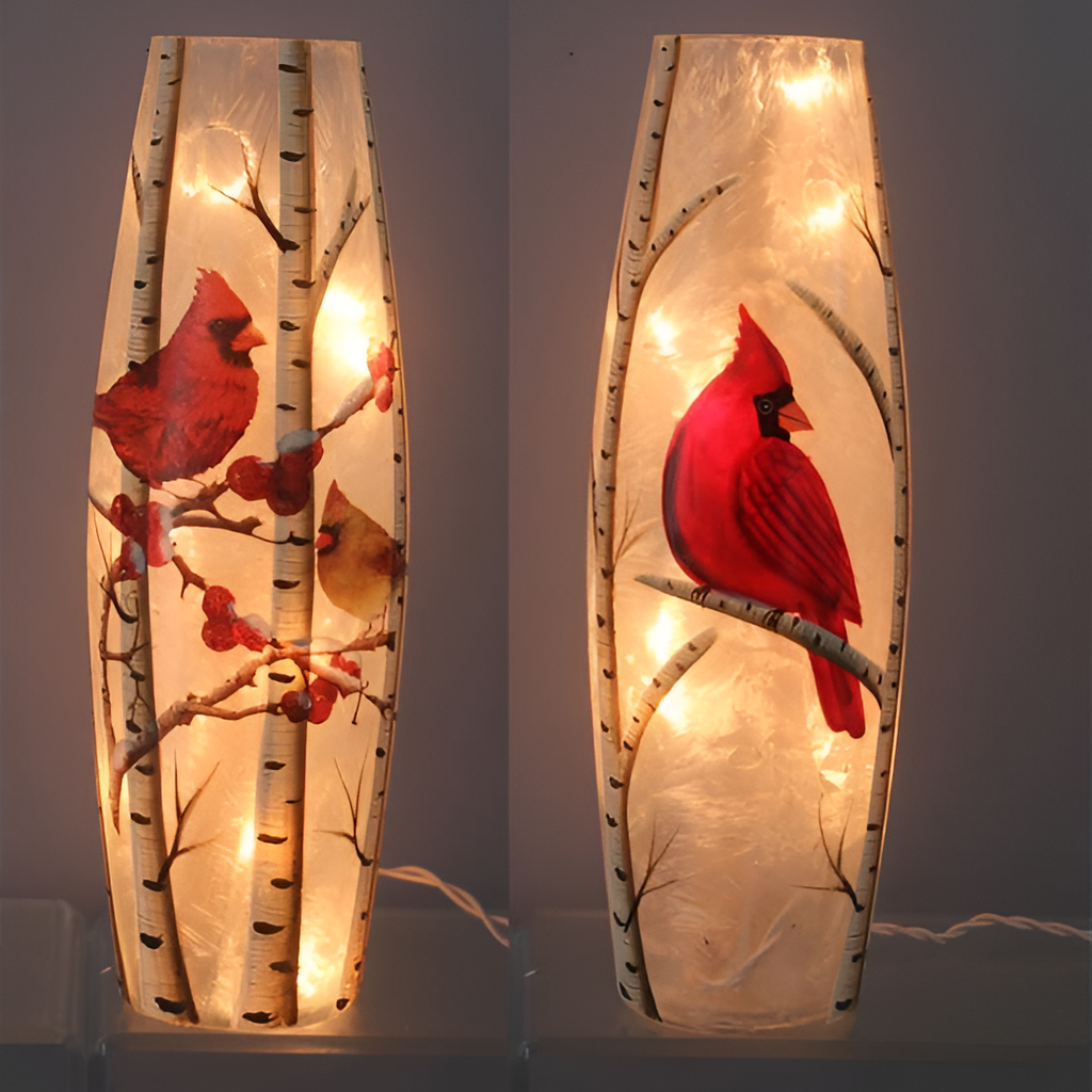 Young's Inc. Hand Painted Cardinal Glass with Light, 2 Ast