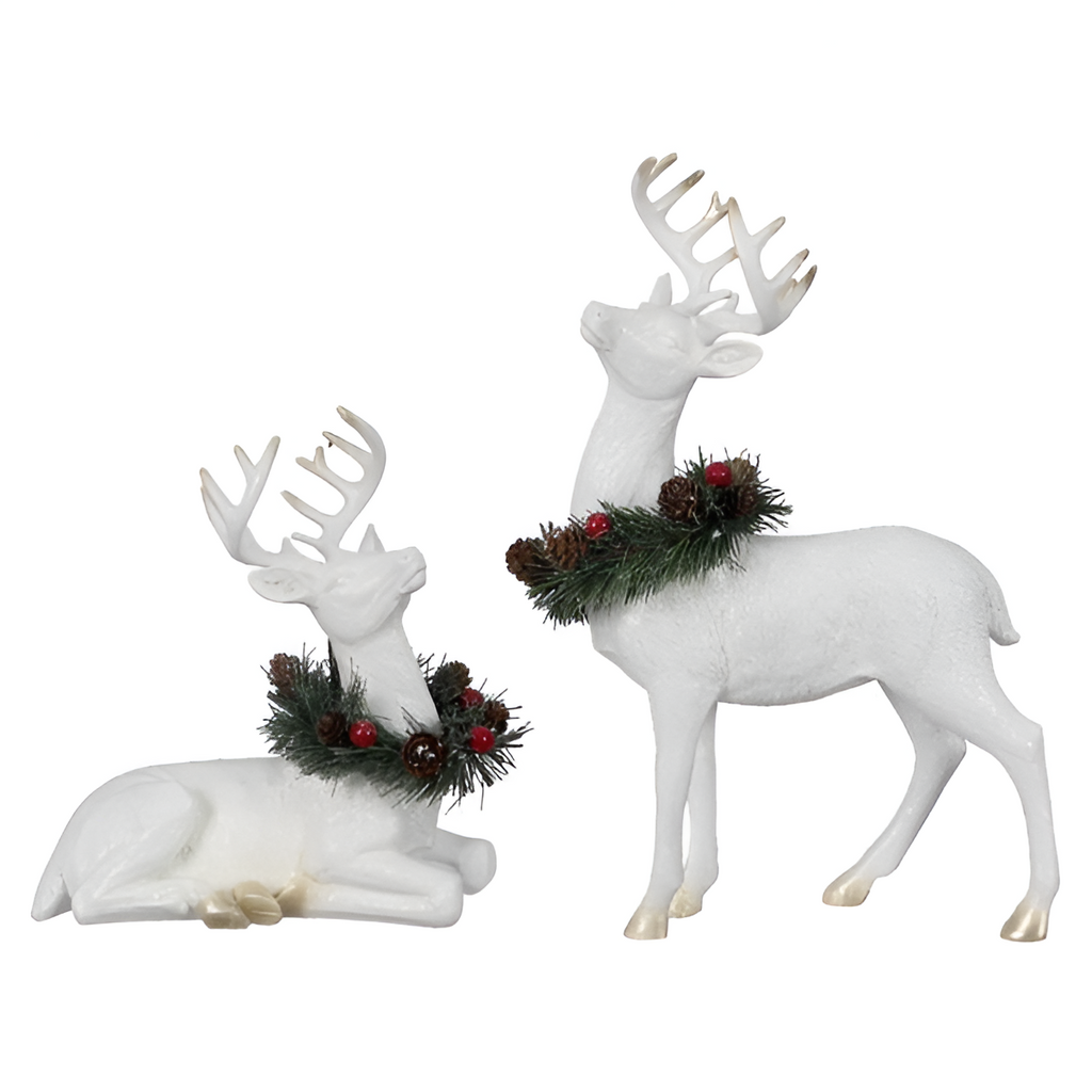 Young's Inc. 2 Assorted Resin Deers with Pine Wreath