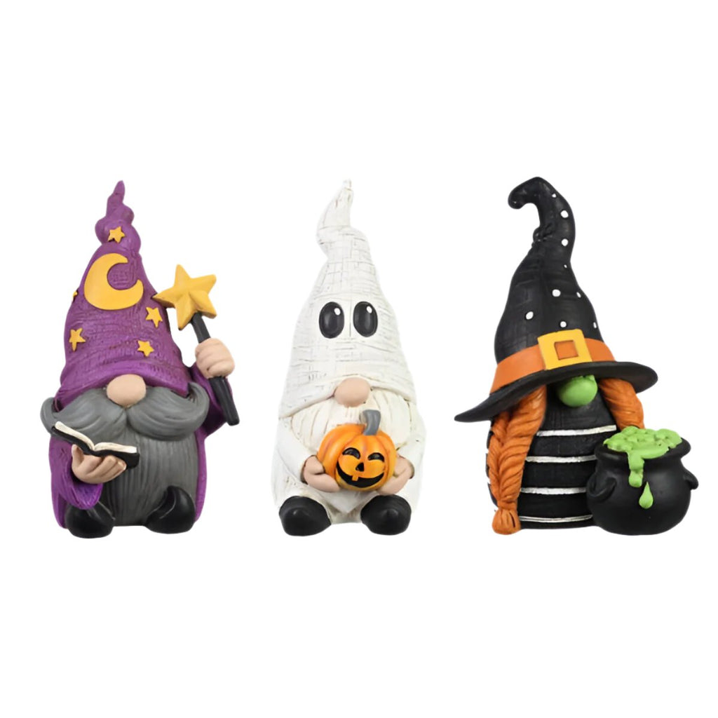 Young's Inc. Resin Halloween Whimsical Gnome Figurine, 3 Assorted