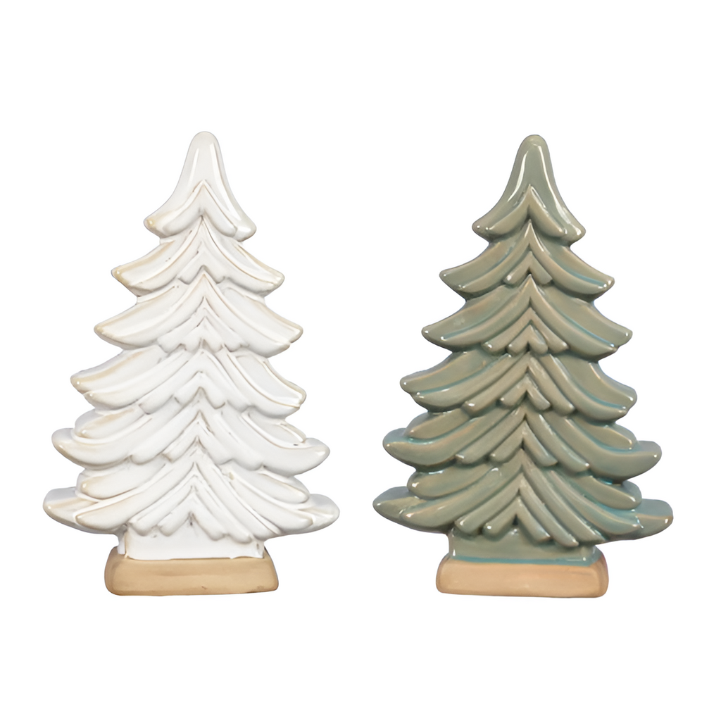 Young's Inc. Stoneware Frosty Winter Christmas Tree, 2 AST.